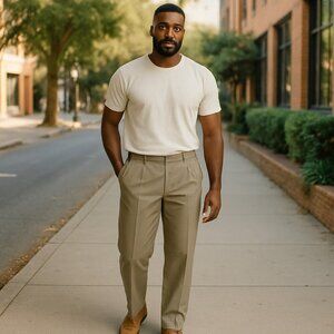 DOCKERS Men's Tan Pleated Khakis Chino Relaxed Fit Straight Leg Pants Size 34x34